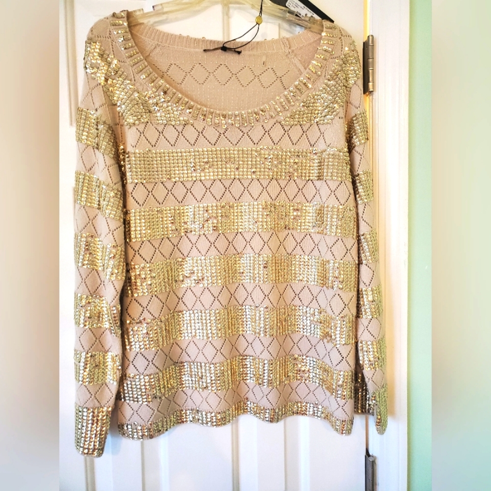 Gold and Cream Sequin Sweater